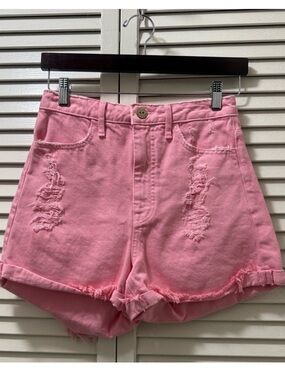 Show Me Your MuMu X Barbie Pink Embroidered High-Waist Jean Shorts size 26